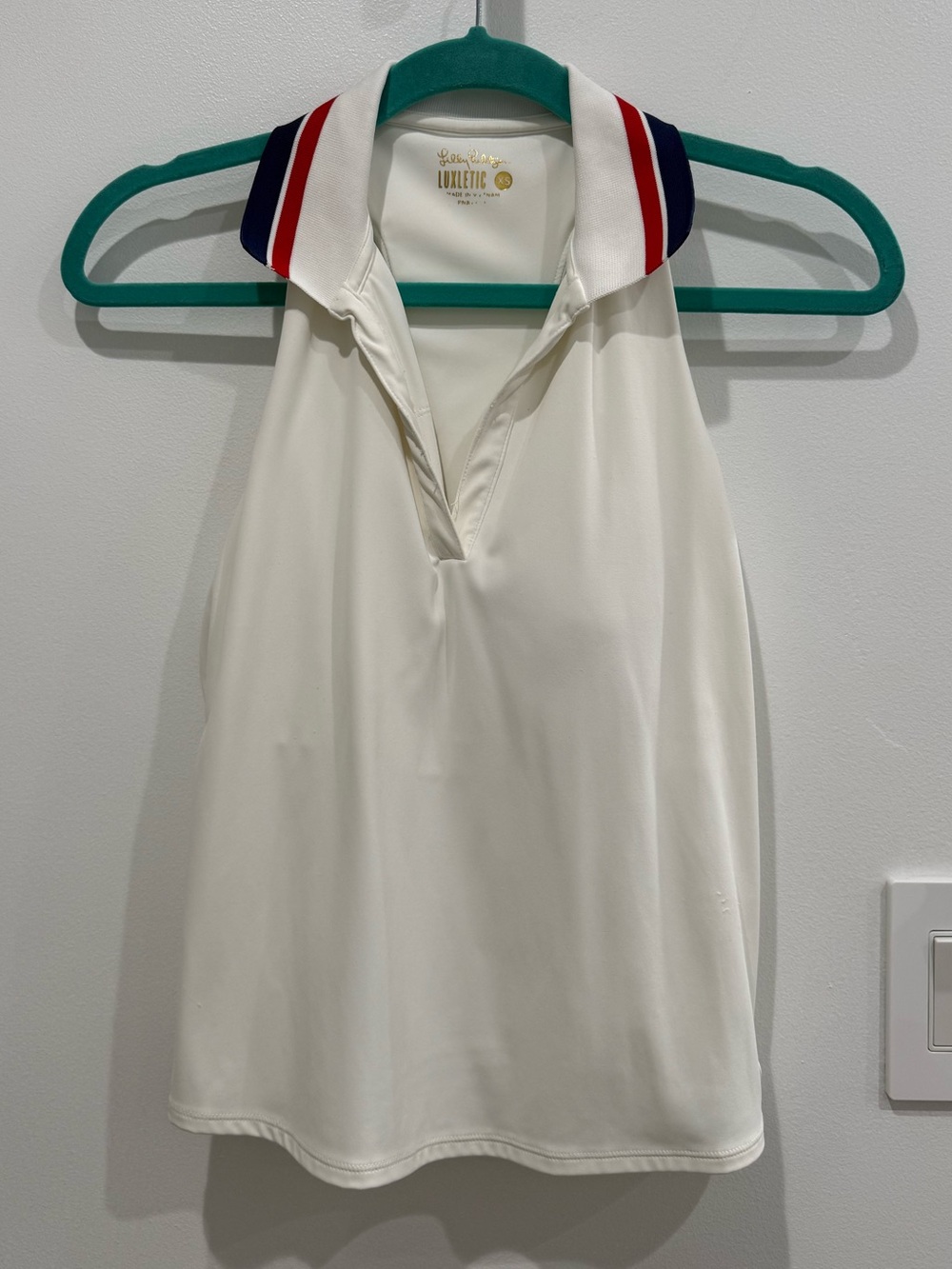 Lilly Pulitzer White Sleeveless Polo Tank with Red and blue Stripe Collar